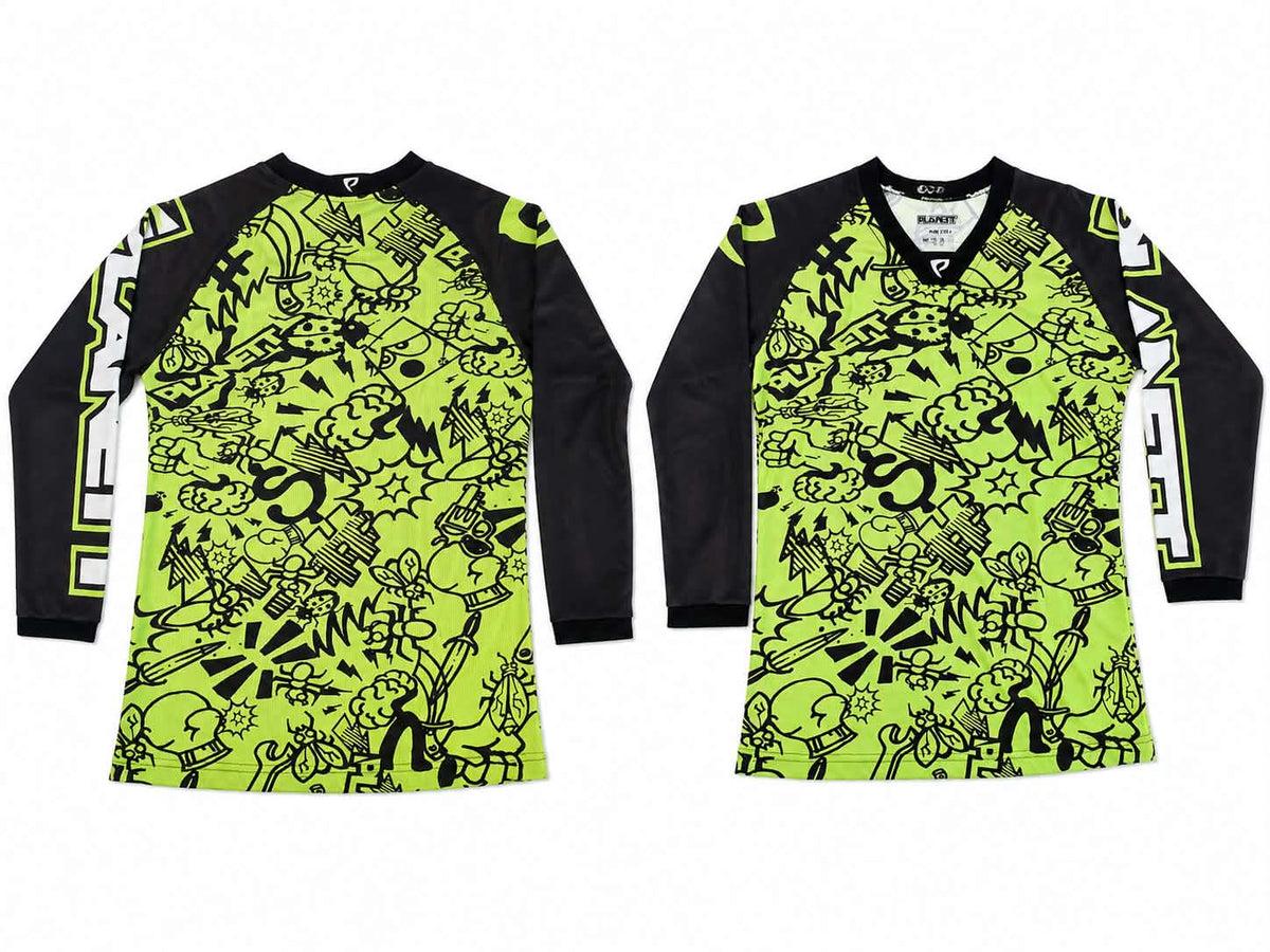 Planett BMX Jersey Black Sleeves Yellow Pattern Front