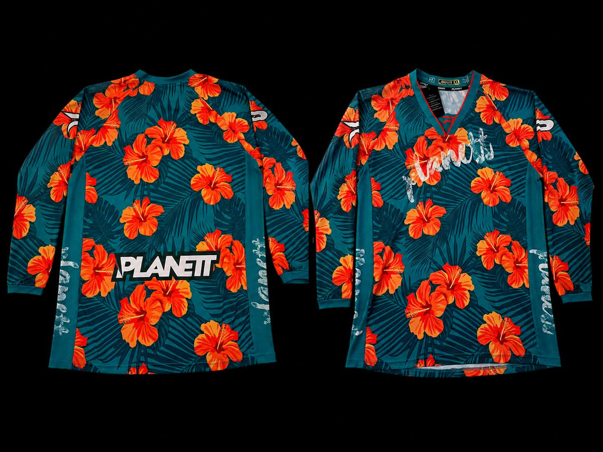 Planett BMX Jersey Turquoise Orange Gerbera Flowers