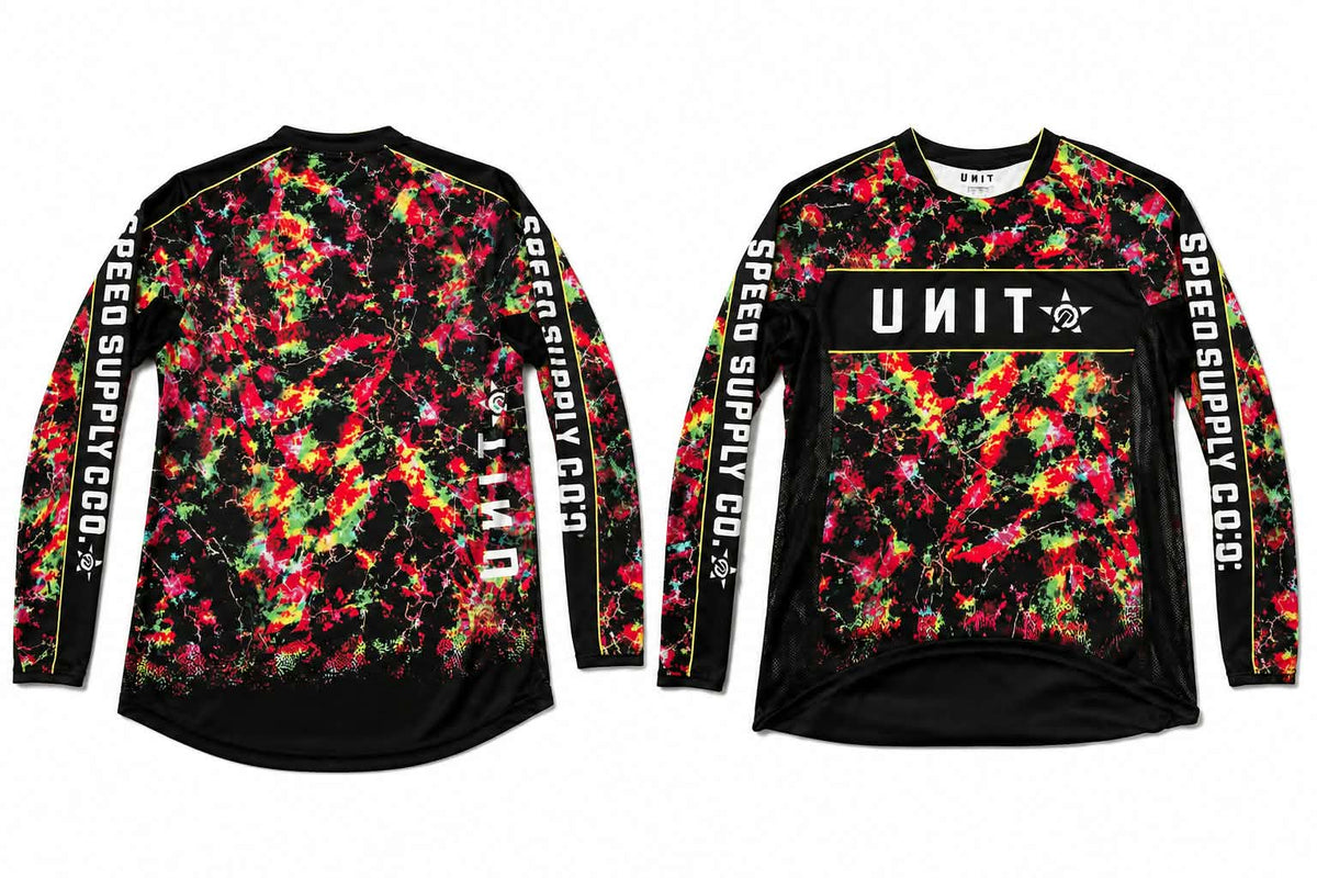 Unit BMX Jersey Black Red Green Yellow Pattern White Unit Font