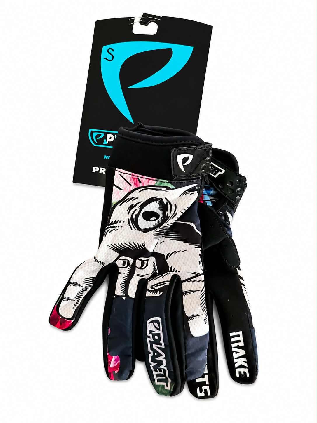 Planett BMX Racing Gloves (Black/White Eye Print)