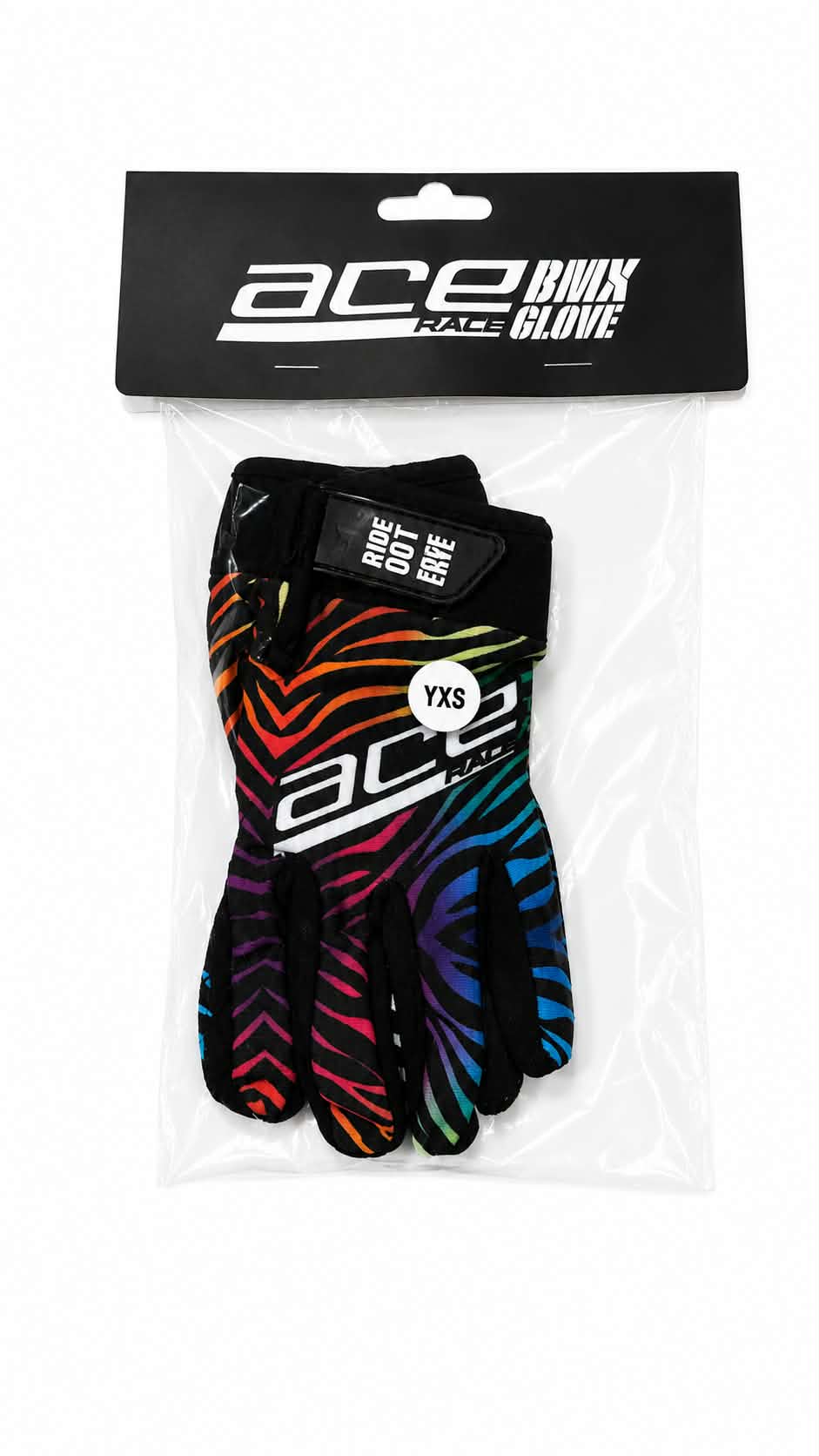 ACE BMX Racing Gloves - Rainbow Stripe Colour (Youth Extra Small)